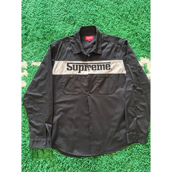 Supreme Other - Supreme Black Long Sleeve Work Shirt Men's Size Large Chest Logo Two Pocket
